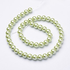 Pale Green Eco-Friendly Dyed Glass Pearl Round Beads Strands, Grade A, Cotton Cord Threaded, Green Yellow, 10mm, Hole: 0.7~1.1mm, about 42pcs/strand, 15 inch