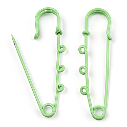 Pale Green Spray Painted Iron Brooch Findings, Kilt Pins with Triple Loops, Pale Green, 50x50x5.5mm, Hole: 2.5mm