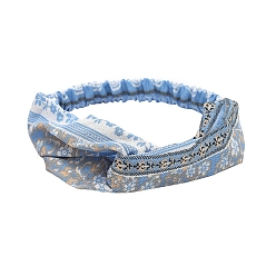 Light Sky Blue Boho Printed Cloth Headbands, Twist Knot Elastic Wrap Hair Accessories for Girls Women, Light Sky Blue, Perimeter: 480mm