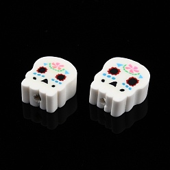 Pearl Pink Handmade Polymer Clay Beads, Skull, Pearl Pink, 8.5~12x8.5~10.5x4~5mm, Hole: 1.4~1.6mm