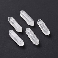 Quartz Crystal Natural Quartz Crystal Double Terminal Pointed Pendants, Rock Crystal, Faceted Bullet Charm, 30~35x8~9x8~9mm, Hole: 1.4mm