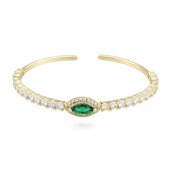 Зеленый Кубический цирконий конский глаз открытый браслет-манжета, настоящие позолоченные украшения из латуни для женщин, зелёные, внутренний диаметр: 18 дюйм (1-7/8x2-1/4 см)