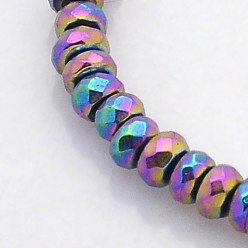 Rainbow Plated Electroplate Non-magnetic Synthetic Hematite Beads Strands, Faceted Rondelle, Rainbow Plated, 4x2mm, Hole: 1mm, about 188pcs/strand, 15.7 inch
