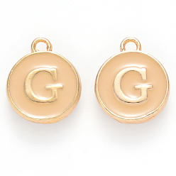 Letter G Golden Plated Alloy Enamel Charms, Cadmium Free & Lead Free, Enamelled Sequins, Flat Round with Letter, Wheat, Letter.G, 14x12x2mm, Hole: 1.5mm