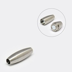 Stainless Steel Color 304 Stainless Steel Textured Magnetic Clasps with Glue-in Ends, Rice, Stainless Steel Color, 30x10mm, Hole: 5mm