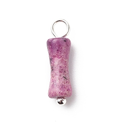 Calcite Natural Calcite Pendants, with Silver Tone Brass Findings, Bamboo-Shaped Charm, Dyed & Heated, 17.5x5mm, Hole: 2.5~2.7mm
