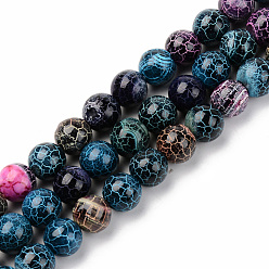 Colorful Natural Agate Beads Strands, Crackle Style, Dyed & Heated, Round, Colorful, 10mm, Hole: 1mm, about 38~39pcs/strand, 14.17 inch(36cm)