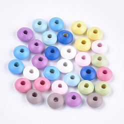 Mixed Color Dyed Natural Beech Wood Beads, Rondelle, Mixed Color, 12x6mm, Hole: 3~4mm, about 1600pcs/500g