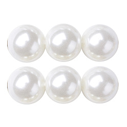 White Eco-Friendly Dyed Glass Pearl Round Beads Strands, Grade A, Cotton Cord Threaded, White, 10mm, Hole: 0.7~1.1mm, about 42pcs/strand, 15 inch