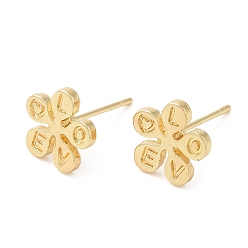Light Gold Flower with Word Love Alloy Stud Earrings for Women, with 304 Stainless Steel Steel Pin, Cadmium Free & Lead Free, Light Gold, 9x9mm