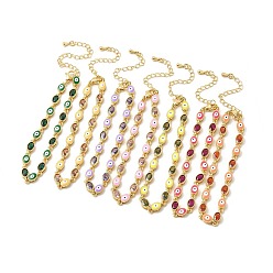 Couleur Mélangete Bracelet chaîne à maillons ovales en verre et mauvais œil en émail, bijoux en laiton doré pour femme, couleur mixte, 7-1/4 pouce (18.3 cm)