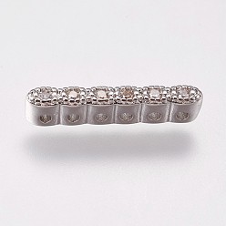Platinum Brass Micro Pave Cubic Zirconia Spacer Bars, Clear, Platinum, 15.5x2.5x3mm, Hole: 1mm