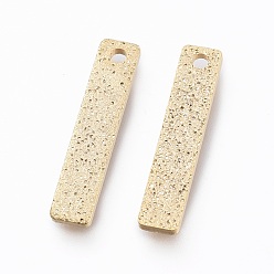 Golden Brass Charms, Long-Lasting Plated, Textured, Rectangle, Golden, 15x3x1mm, Hole: 1mm