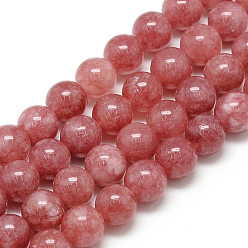 Autres Quartzs Perles naturelles de quartz brins, imitation rhodochrosite, ronde, teint, 8x7.5mm, Trou: 1mm, Environ 46~49 pcs/chapelet, 15.5 pouce