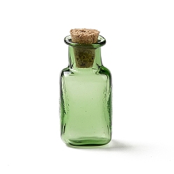 Lime Vert Bouteilles en verre miniatures rectangulaires, avec bouchons en liège, bouteilles de vœux vides, pour accessoires de maison de poupée, fabrication de bijoux, lime green, 12x14x34mm