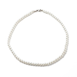 White Glass Pearl Round Beaded Necklace for Women, White, 18.31 inch(46.5cm)