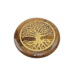 Œil De Tigre Oeil de tigre naturel sculpté motif arbre de vie pierre ronde plate, pierre de palme de poche pour équilibrer le reiki, décorations d'affichage à la maison, 30mm