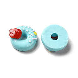 Pale Turquoise Opaque Resin Imitation Food Decoden Cabochons, Donut, Pale Turquoise, 19~20x8~10.5mm