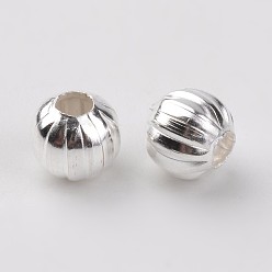 Серебро Гофрированного железа бисера, серебряный цвет гальваническим, круглые, 6 мм диаметром, отверстие : 2 мм, Около 1610 шт / 500 г