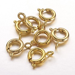 Golden Brass Spring Ring Clasps, Great for Jewelry Making, Golden, 9mm, Hole: 1.5mm