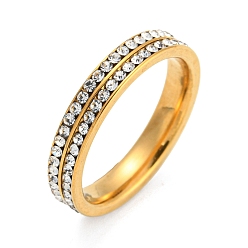 Golden 304 Stainless Steel Finger Rings, Crystal Rhinestone Rings for Women, Golden, US Size 8(18.1mm), 4mm