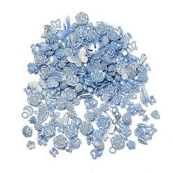 AceroAzul Kit de búsqueda para hacer joyas de estilo perlado diy, incluyendo cuentas de plástico, cabujones, eslabones y colgantes, Formas de flor/lágrima/lazo/corazón/estrella/triángulo, acero azul, 6~35x6~40x2~12 mm, agujero: 1.2~2.8 mm, Sobre 783 unidades / 500 g
