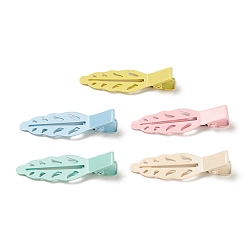 Mixed Color Spray Painted Iron Alligator Hair Clips for Girls, Leaf, Mixed Color, 51x15.5x10.5mm