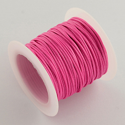 Ярко-Розовый Корейская вощеной шнуры полиэфирные, ярко-розовый, 1 мм, около 10.93 ярдов (10 м) / рулон, 25 рулонов / мешок