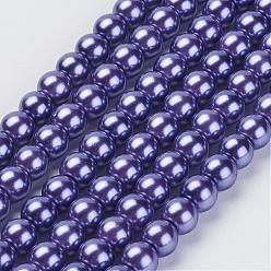 Bleu Ardoise Foncé Brins de perles de verre teints écologiques, Grade a, ronde, cordon en coton fileté, bleu foncé, 5mm, Trou: 1.2~1.5mm, Environ 80 pcs/chapelet, 15.7 pouce
