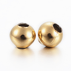 Real 24K Gold Plated 304 Stainless Steel Beads, Round, Real 24K Gold Plated, 4x3.5~4mm, Hole: 1.5mm