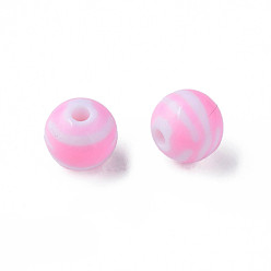 Rose Nacré Perles acryliques à rayures opaques, ronde, perle rose, 11.5x10.5mm, Trou: 2.5mm, environ549 pcs / 500 g