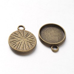 Antique Bronze Tibetan Style Pendant Cabochon Settings, Plain Edge Bezel Cups, Cadmium Free & Nickel Free & Lead Free, Antique Bronze, 17.5x14.5x2.5mm, Hole: 2mm, Flat Round Tray: 12.5mm