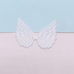 White Angel Wing Shape Sew on Double-sided Satin Ornament Accessories, DIY Sewing Craft Decoration, White, 58x45mm