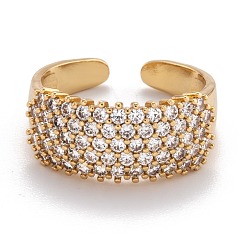 Золотой Латунные кольца из манжеты с прозрачным цирконием, открытые кольца, широкая полоса кольца, долговечный, золотые, размер США 8, внутренний диаметр: 18 мм