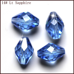 Светло-Голубой Имитация Австрийские кристаллические шарики, класс AAA, граненые, двухконусные, Небесно-голубой, 10x13 мм, отверстие : 0.9~1 мм