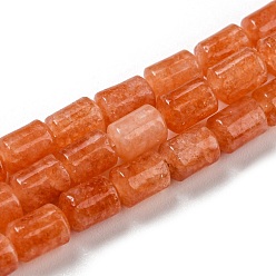 Rouge Orange Chapelets de perles en jade naturel, colonne, teints et chauffée, rouge-orange, 5.6~6.3x4.2~4.6mm, Trou: 0.9mm, Environ 65 pcs/chapelet, 14.96~15.12 (38~38.4 cm)