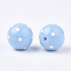Light Blue Acrylic Beads, Round with Spot, Light Blue, 16x15mm, Hole: 2.5mm