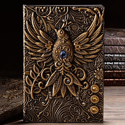 Bronze Antique 3d carnet en cuir pu gaufré, a5 journal de motifs phénix, pour fournitures de bureau scolaire, bronze antique, 215x145mm