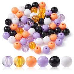 Mixed Color Halloween Theme Transparent & Opaque Acrylic Beads, Round, Mixed Color, 10x9mm, Hole: 2mm, 100pcs/bag