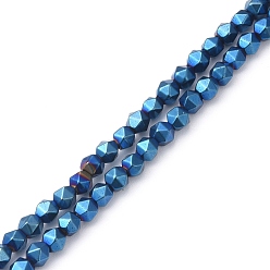 Blue Plated Electroplate Synthetic Non-magnetic Hematite Beads Strands, Faceted, Polygon, Blue Plated, 3.8~4mm, Hole: 1mm, about 99pcs/strand, 14.96 inch(38cm)
