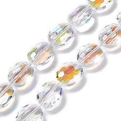 Oval Abalorios de vidrio facetados, Claro, oval, 16x12x7.5 mm, agujero: 1.2 mm, sobre 50 unidades / cadena, 31.50'' (80 cm)