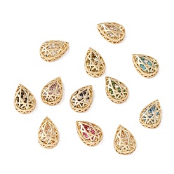 Mixed Color Rack Plating Brass Micro Pave Cubic Zirconia Multi-strand Links, Cadmium Free & Lead Free, Teardrop, Golden, Mixed Color, 14x9.5x5mm, Hole: 1.2mm