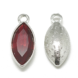 Red Alloy Glass Pendants, Faceted, Horse Eye, Platinum, Red, 20x9x5mm, Hole: 1.5mm