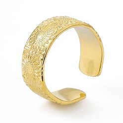 Настоящее золото 14K Ионное покрытие (ip) 304 манжета из нержавеющей стали для женщин, цветочный узор широкая полоса открытые кольца, реальный 14 k позолоченный, 8.5 мм, внутренний диаметр: американский размер 7 1/2 (17.7 мм)