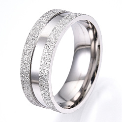 Stainless Steel Color 201 Stainless Steel Grooved Finger Ring for Men Women, Stainless Steel Color, Inner Diameter: 20mm, Wide: 8mm