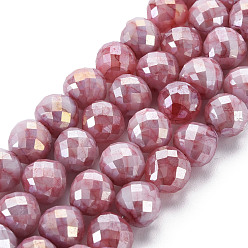 Indian Red Opaque Baking Painted Crackle Glass Beads Strands, Faceted, AB Color Plated, Teardrop, Indian Red, 8x7~8mm, Hole: 1.2mm, about 60pcs/strand, 18.11 inches(46cm)
