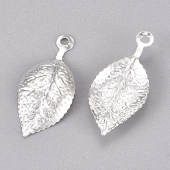 Silver Iron Pendants, Filigree, Leaf, Silver, 21x9.7x2mm, Hole: 1.4mm