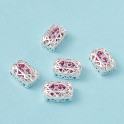 Medium Violet Red Eco-friendly Brass Micro Pave Cubic Zirconia Multi-strand Links, Rack Plating, Cadmium Free & Lead Free, Rectangle, Silver Color Plated, Medium Violet Red, 12x8x5mm, Hole: 1.2mm