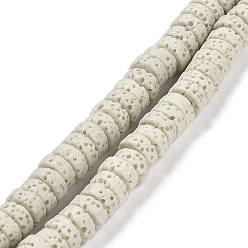 Blanc Fumé Brins de perles teintes en pierre de lave naturelle, Plat rond / disque, perles heishi, fumée blanche, 6~6.5x3mm, Trou: 1.2mm, Environ 62 pcs/chapelet, 7.87 pouce (20 cm)