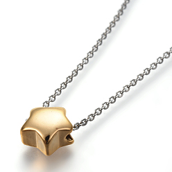Oro & Acero Inoxidable Color 304 de acero inoxidable collares pendientes, con cierres de pinza de langosta y las cadenas de cable, estrella, acero color oro y acero, 17.9 pulgada (45.5 cm), colgante: 11.5x11.5x6 mm